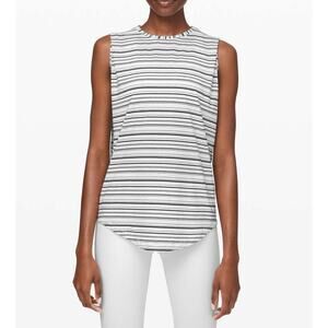 Lululemon Brunswick Muscle Tank Cut Back Stripe White Black Medium